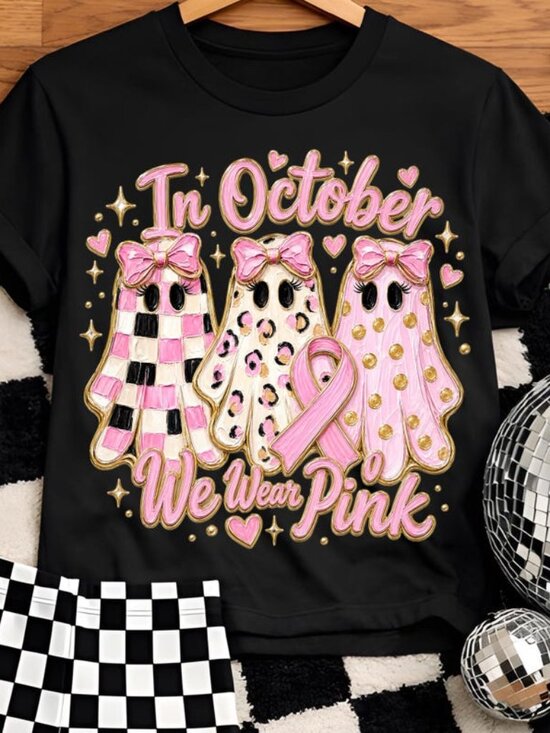 Tops - Breast Cancer Awareness Ghost Tee, In October We Wear Pink Tee